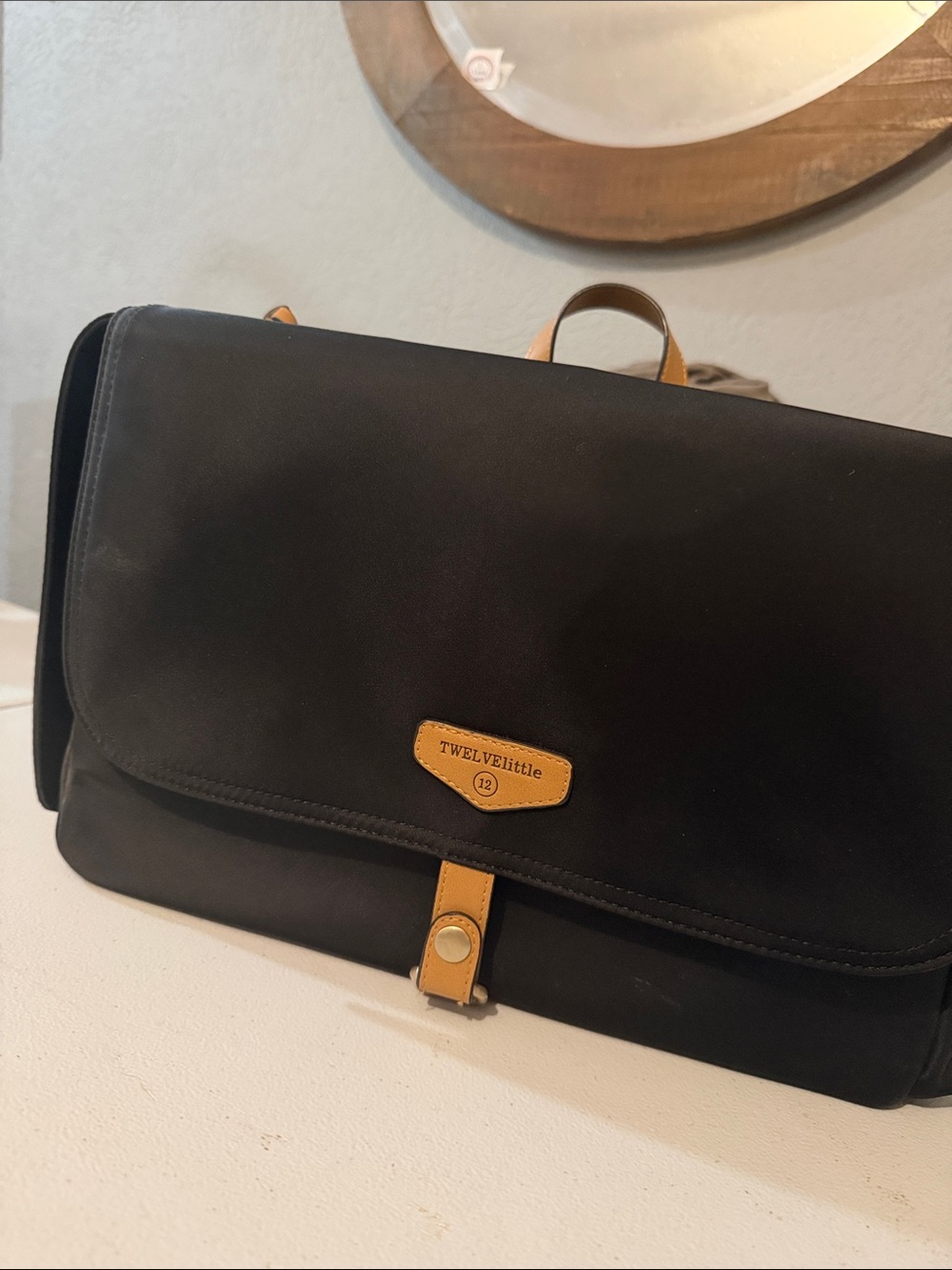 TWELVElittle Kids Black Satchel with Tan Accents
